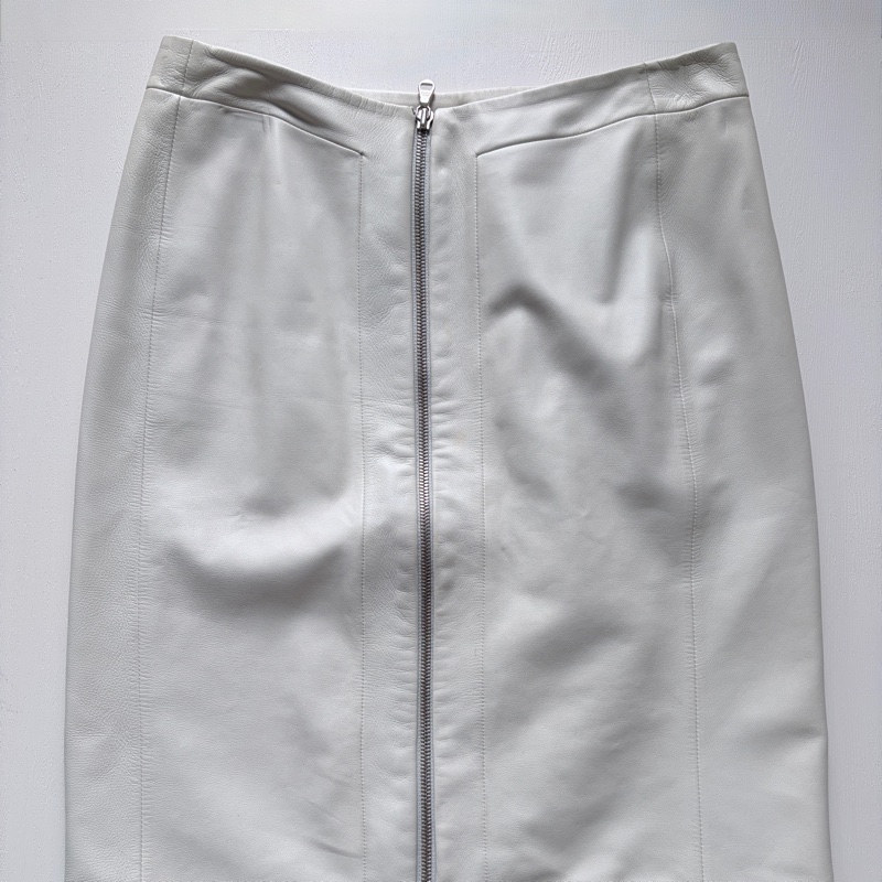 Loewe 灰白色 小牛皮 皮裙 柔軟透氣四季可穿 S-M號-5