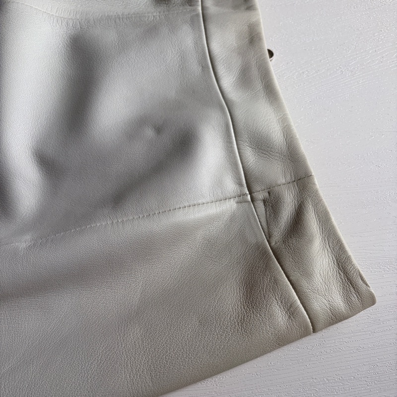 Loewe 灰白色 小牛皮 皮裙 柔軟透氣四季可穿 S-M號-18