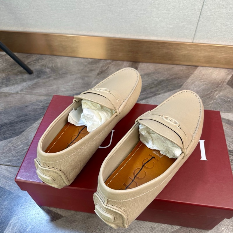 全新 Gucci 古馳 經典款雙G logo 豆豆鞋 休閒鞋 駕車鞋 顆粒牛皮男款 奶茶灰色 鞋標塗標 尺碼:44碼-5