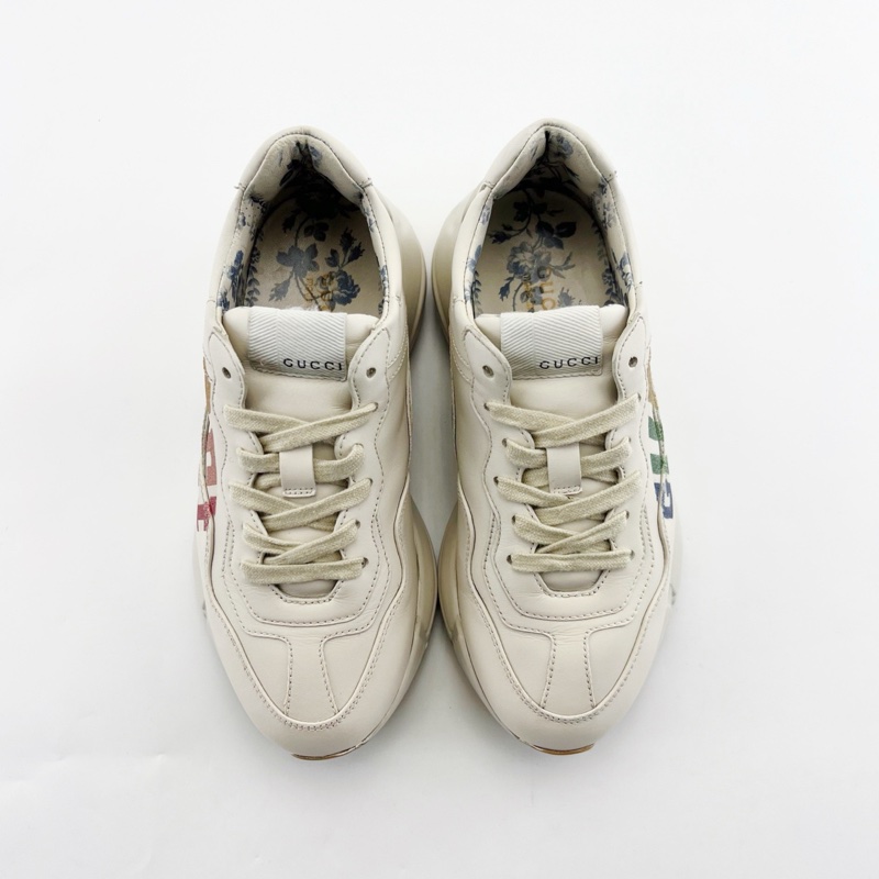 GUCCI古馳/米白色彩虹炫彩字母logo老爹鞋/95新35.5碼-1