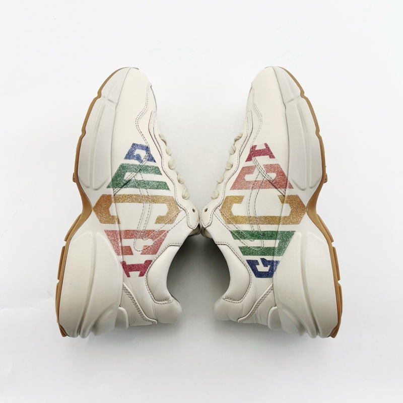 GUCCI古馳/米白色彩虹炫彩字母logo老爹鞋/95新35.5碼-2