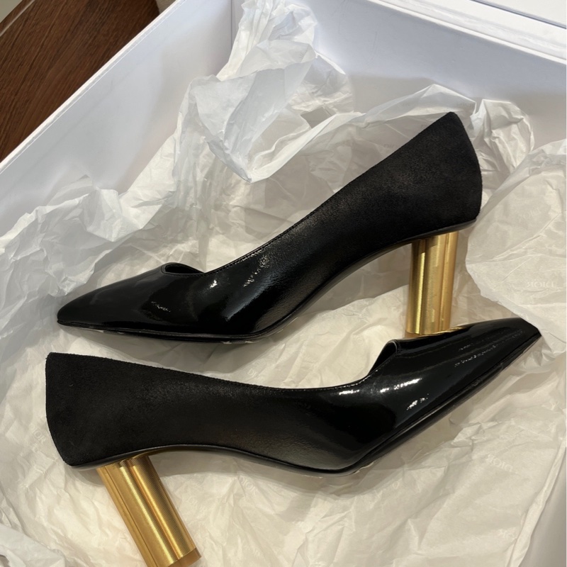 Salvatore Ferragamo菲拉格慕黑色拼皮尖頭高跟鞋36碼-4