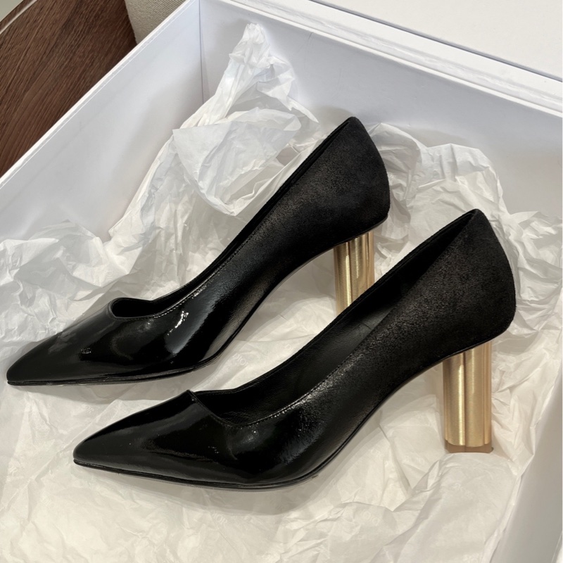 Salvatore Ferragamo菲拉格慕黑色拼皮尖頭高跟鞋36碼-5