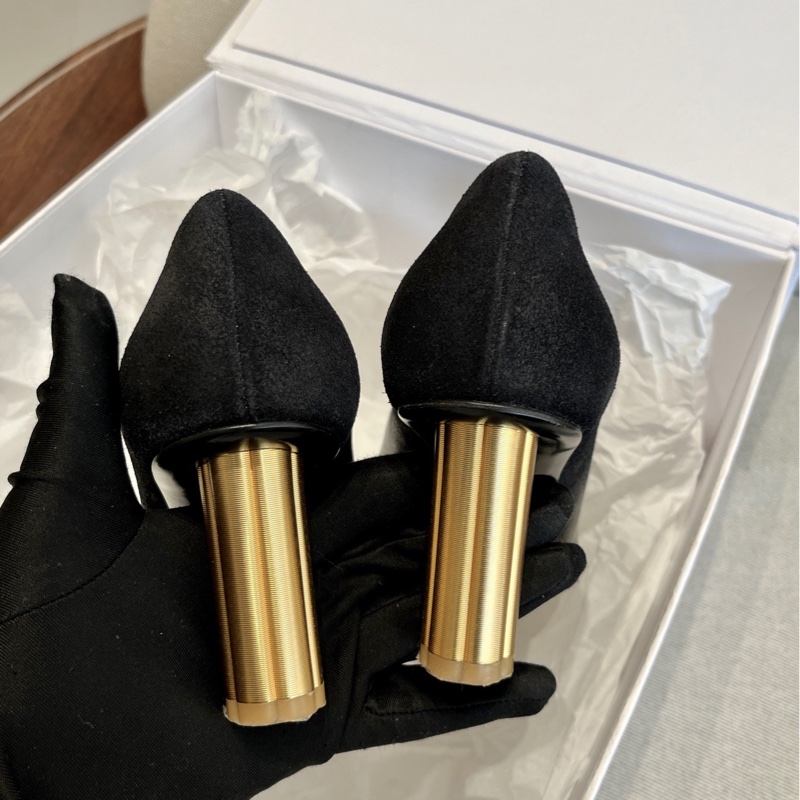 Salvatore Ferragamo菲拉格慕黑色拼皮尖頭高跟鞋36碼-6