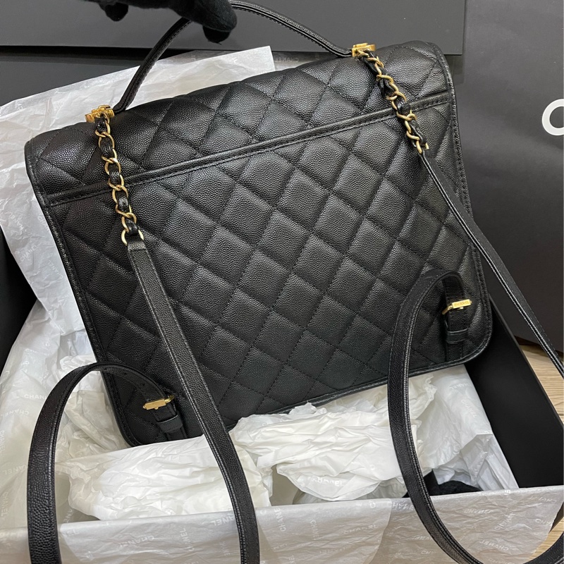 香奈兒絕版22K荔枝牛皮書包後背包(男女都可以)-1