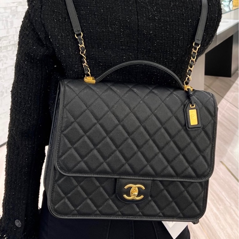 香奈兒絕版22K荔枝牛皮書包後背包(男女都可以)-2