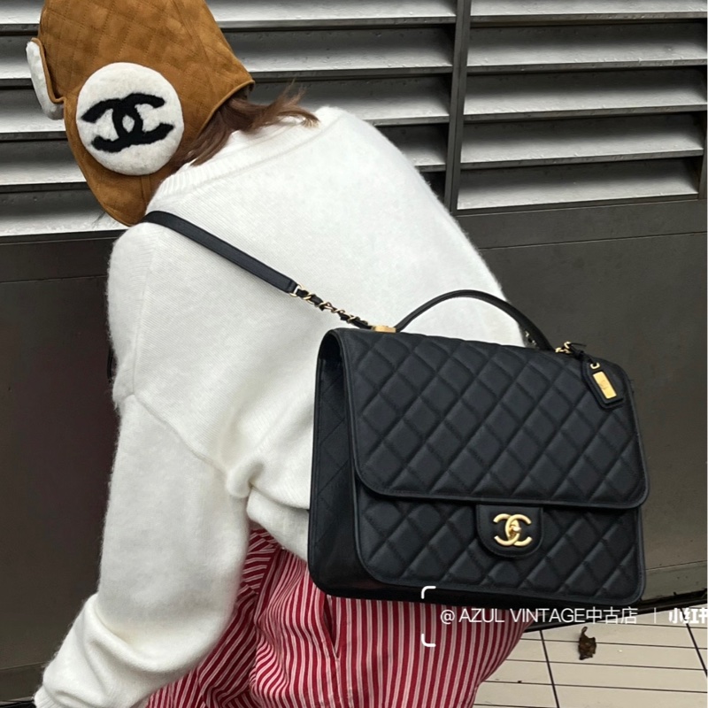 香奈兒絕版22K荔枝牛皮書包後背包(男女都可以)-4