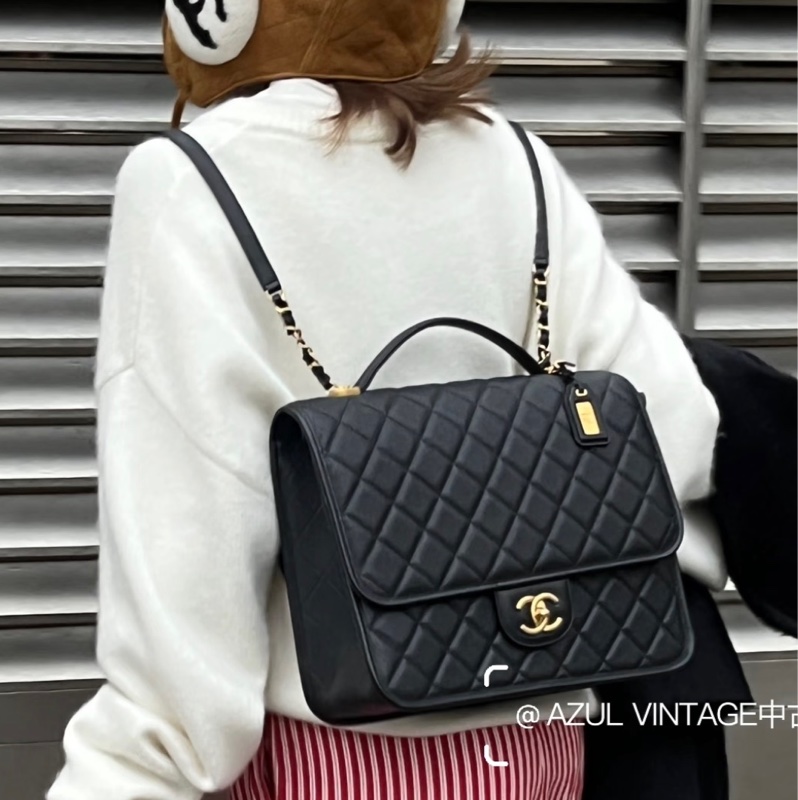 香奈兒絕版22K荔枝牛皮書包後背包(男女都可以)-6