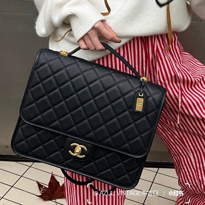 香奈兒絕版22K荔枝牛皮書包後背包(男女都可以)-7