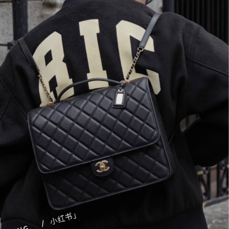 香奈兒絕版22K荔枝牛皮書包後背包(男女都可以)-8