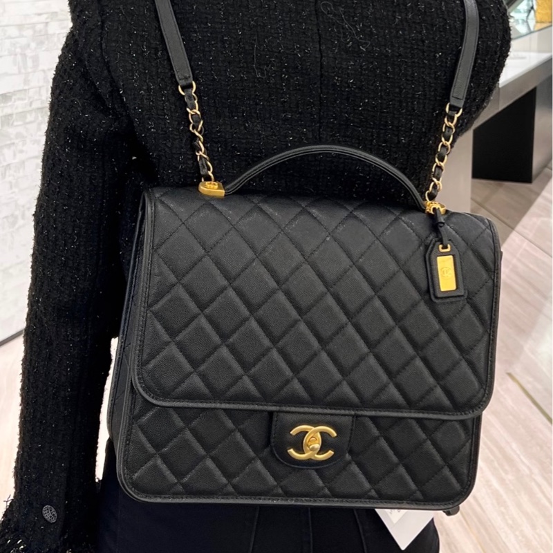 香奈兒絕版22K荔枝牛皮書包後背包(男女都可以)-9