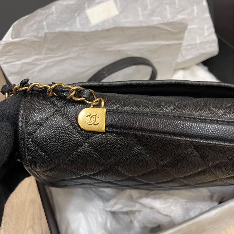 香奈兒絕版22K荔枝牛皮書包後背包(男女都可以)-17