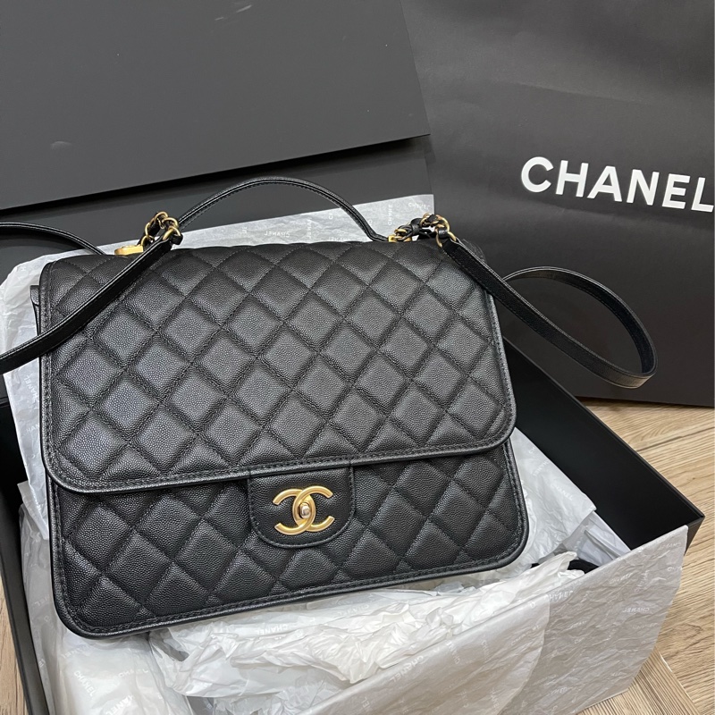 香奈兒絕版22K荔枝牛皮書包後背包(男女都可以)-21