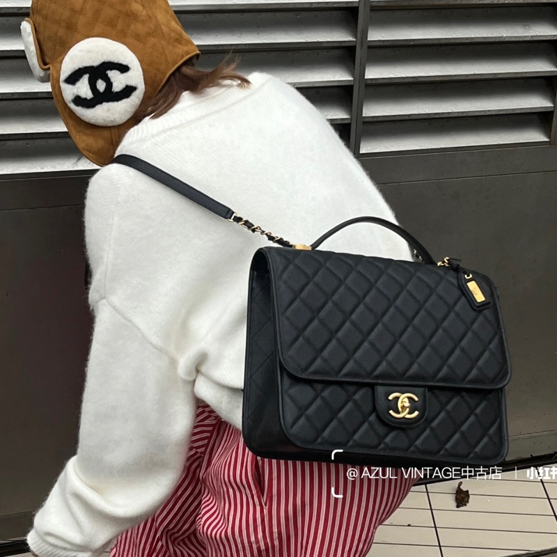 香奈兒絕版22K荔枝牛皮書包後背包(男女都可以)-23