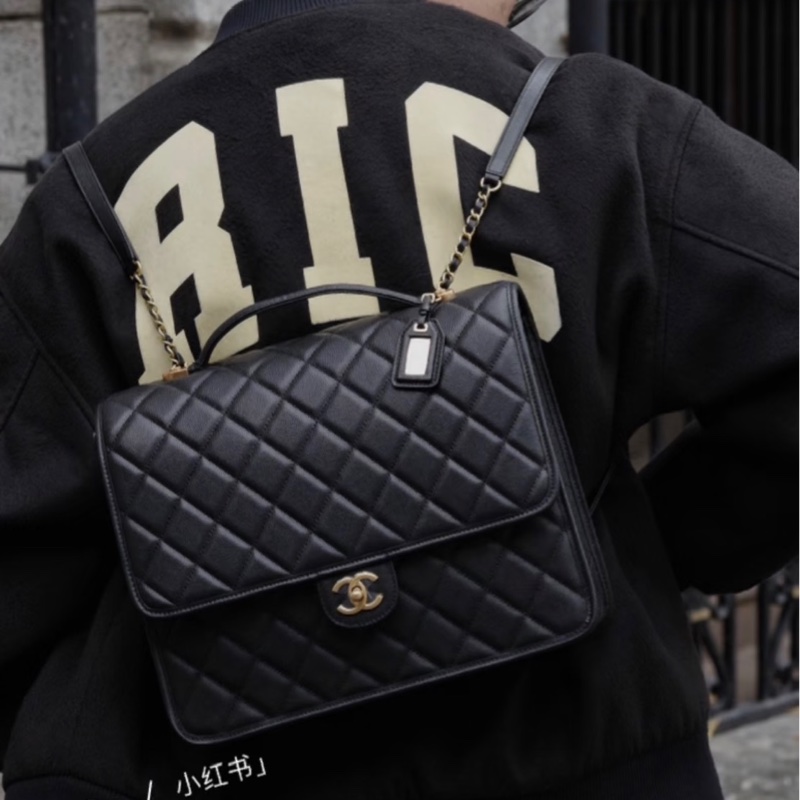 香奈兒絕版22K荔枝牛皮書包後背包(男女都可以)-25