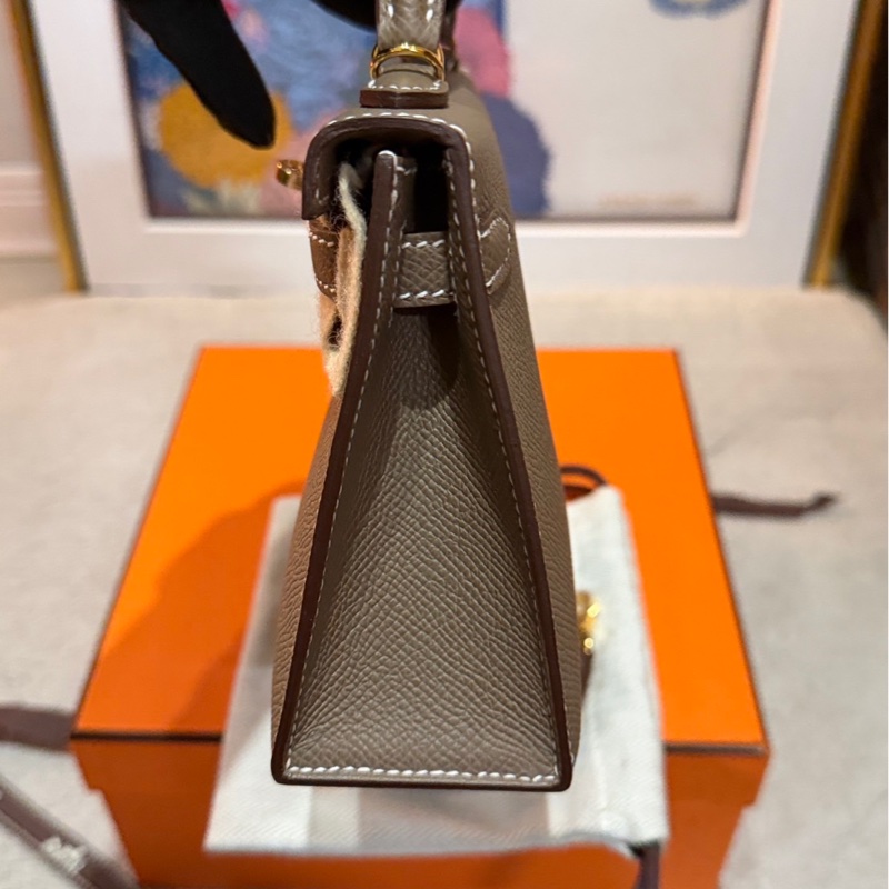 愛馬仕mini kelly2代大象灰金扣-1