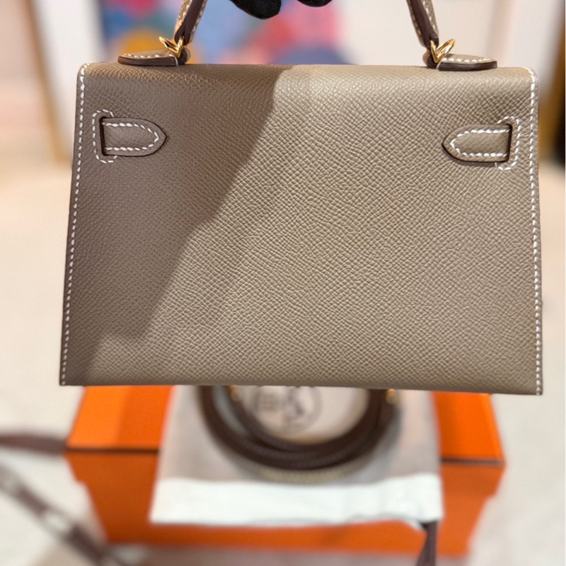 愛馬仕mini kelly2代大象灰金扣-3