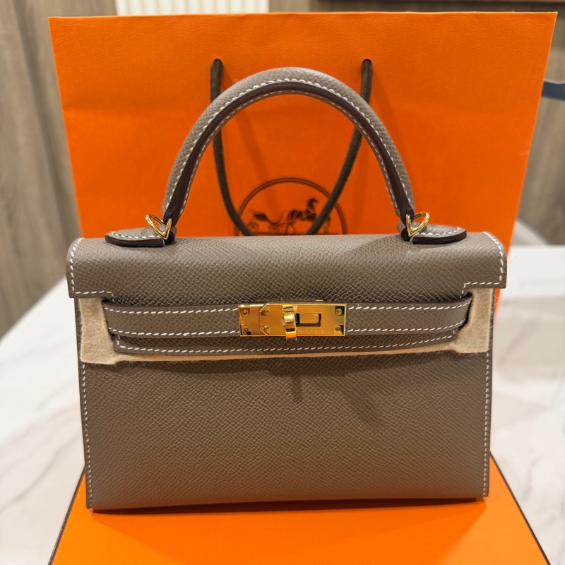 愛馬仕mini kelly2代大象灰金扣-5
