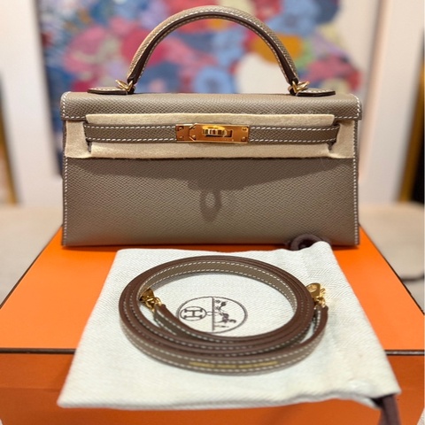 全新全配愛馬仕mini kelly2代大象灰金扣W刻