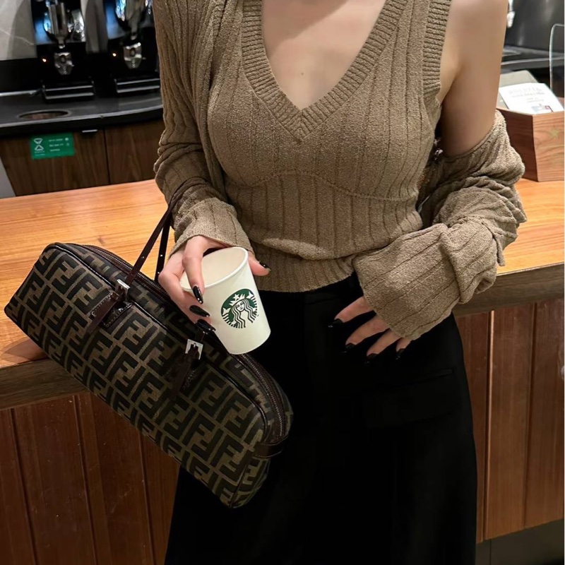 fendi vintage zucca 胡桃木 老花 長棍 法棍包 手提包 肩背包 側背包-5