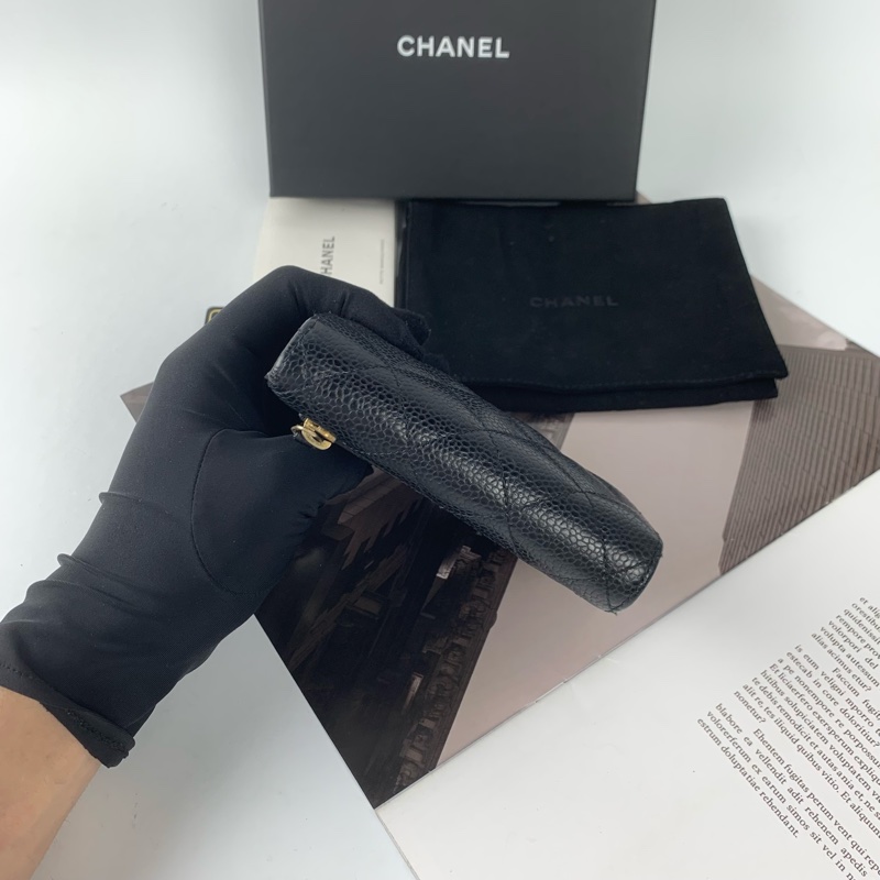 Chanel荔枝皮黑金短夾-2