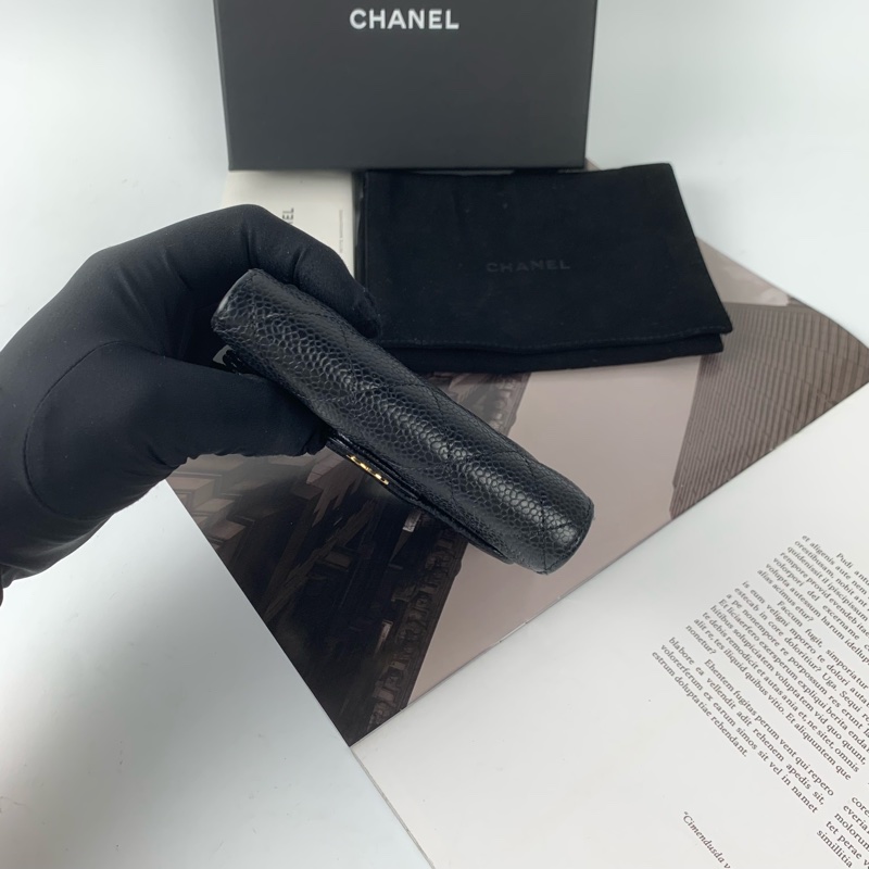 Chanel荔枝皮黑金短夾-3