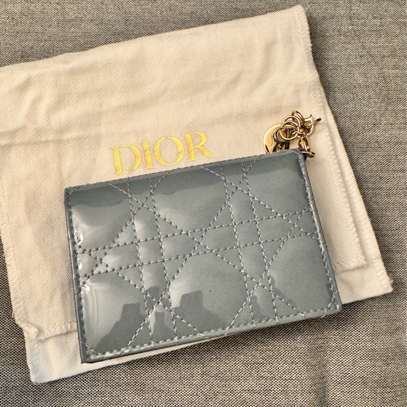 Lady Dior Bloom 卡夾 雲藍色漆面 Cannage 籐格紋小牛皮 錢包 卡包-2