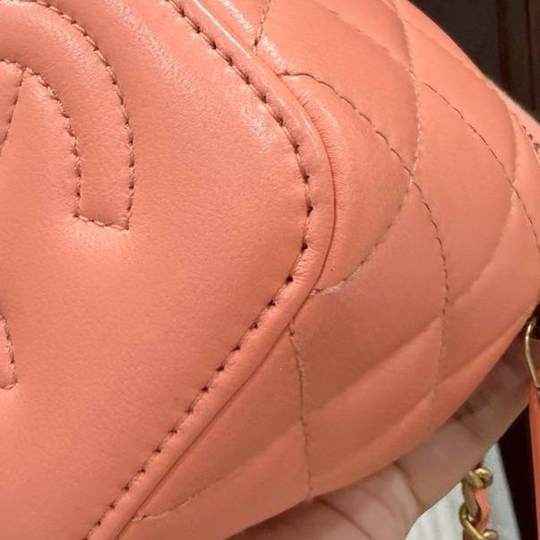 chanel 香奈兒 鮭魚粉 金球 化妝包 斜背包 肩背包 手提包 小廢包 小盒子-20