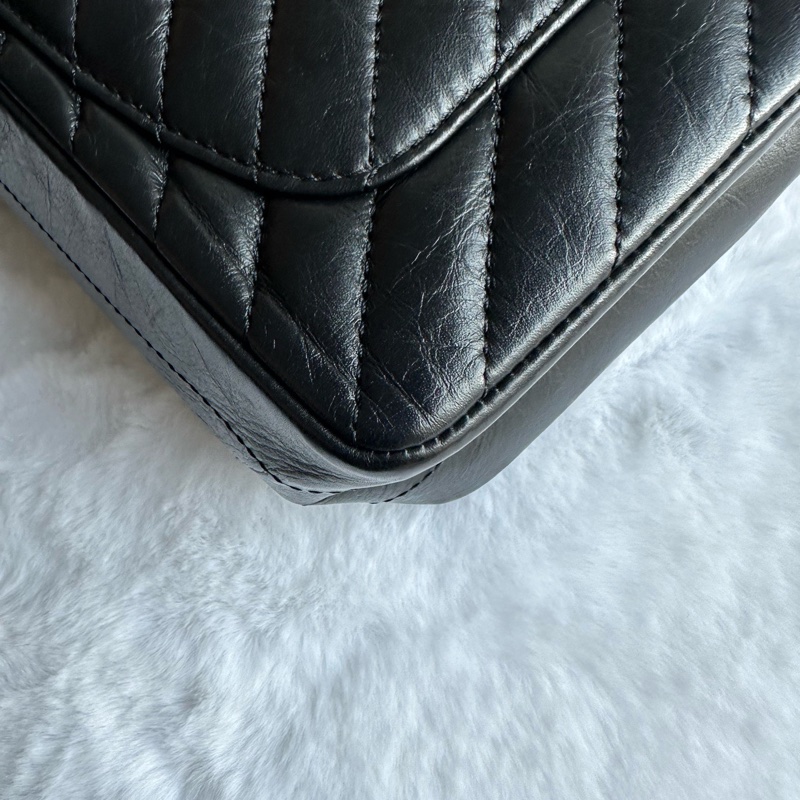 99新 香奈兒經典款 Chanel 2.55大迷你褶皺牛皮v紋-10