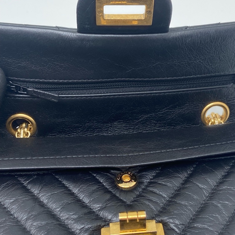 99新 香奈兒經典款 Chanel 2.55大迷你褶皺牛皮v紋-14