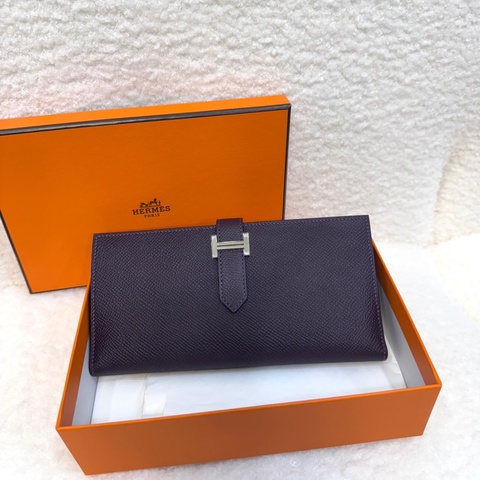 愛馬仕Hermes葡萄紫EPSOM皮H銀釦Bearn Wallet長夾