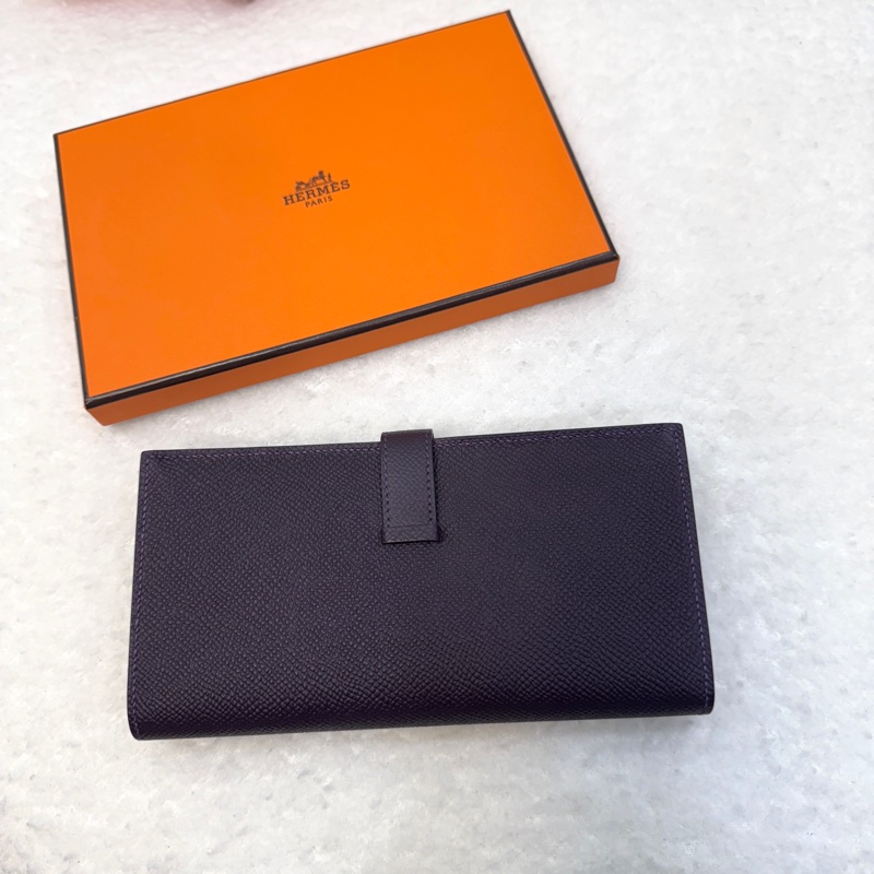 愛馬仕Hermes葡萄紫EPSOM皮H銀釦Bearn Wallet長夾-2