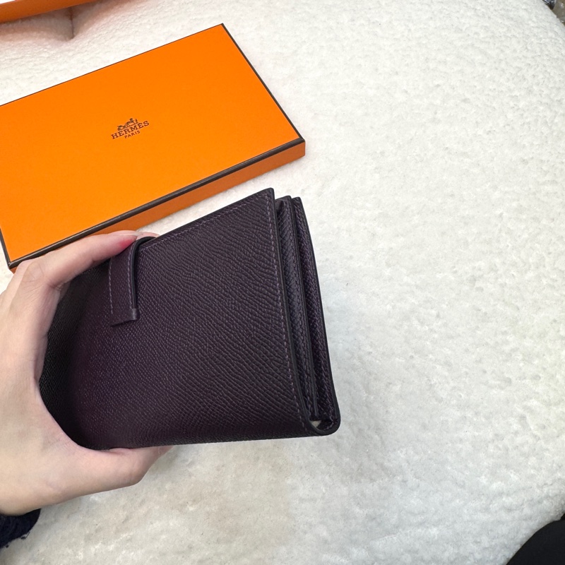 愛馬仕Hermes葡萄紫EPSOM皮H銀釦Bearn Wallet長夾-3