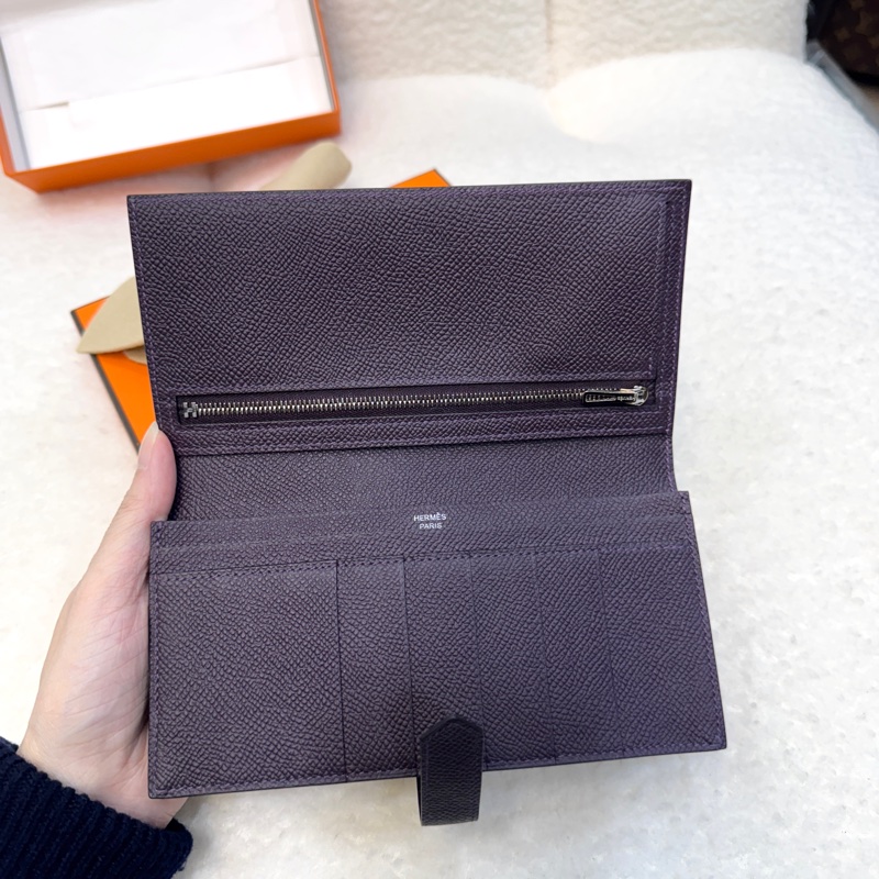愛馬仕Hermes葡萄紫EPSOM皮H銀釦Bearn Wallet長夾-7