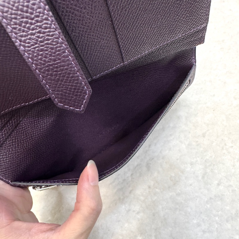 愛馬仕Hermes葡萄紫EPSOM皮H銀釦Bearn Wallet長夾-9