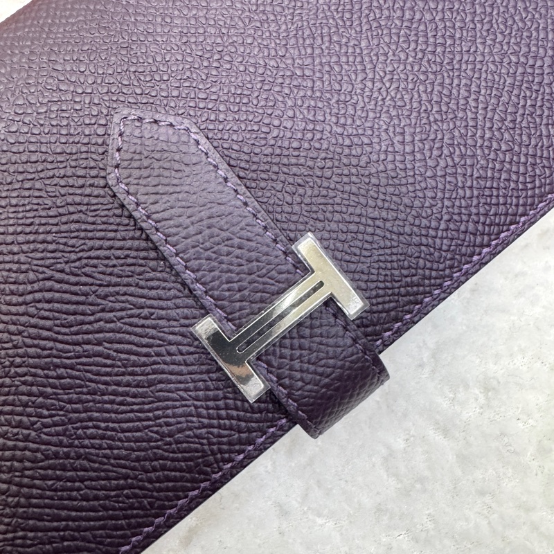 愛馬仕Hermes葡萄紫EPSOM皮H銀釦Bearn Wallet長夾-10
