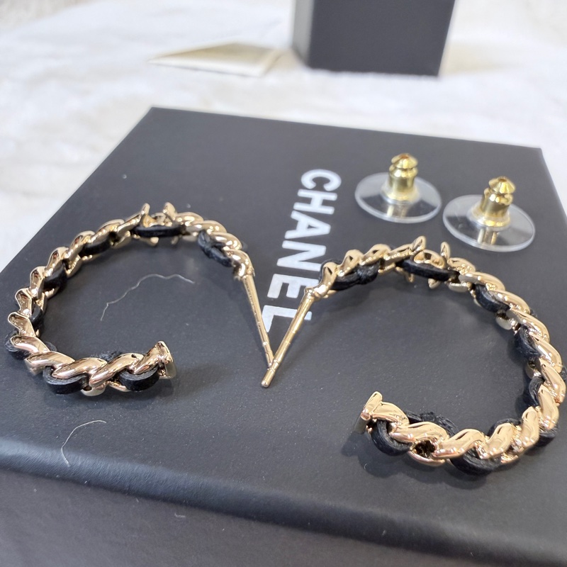 Chanel✨2026皮穿鏈耳釘針式耳環-12