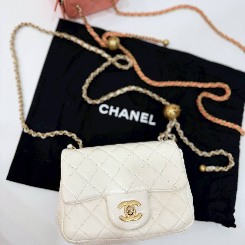 CHANEL 香奈兒 仙女白 金球 方胖 方胖子 CF 斜背包 肩背包 側背包-1