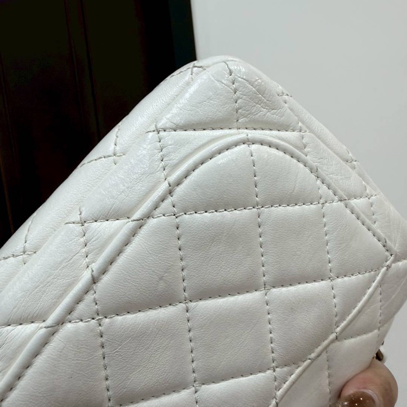 CHANEL 香奈兒 仙女白 金球 方胖 方胖子 CF 斜背包 肩背包 側背包-14