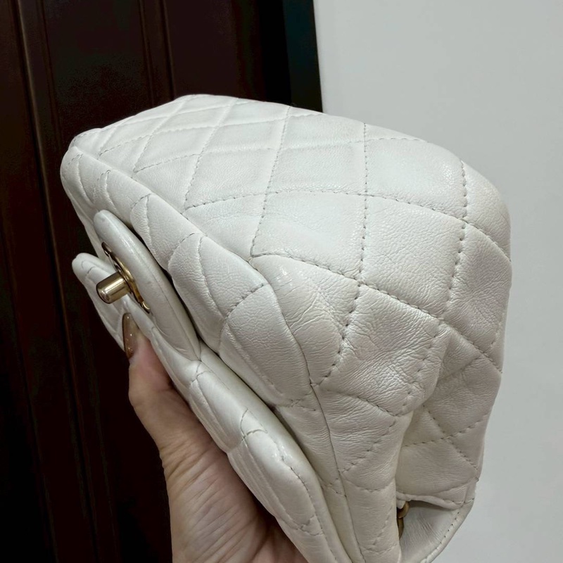 CHANEL 香奈兒 仙女白 金球 方胖 方胖子 CF 斜背包 肩背包 側背包-16