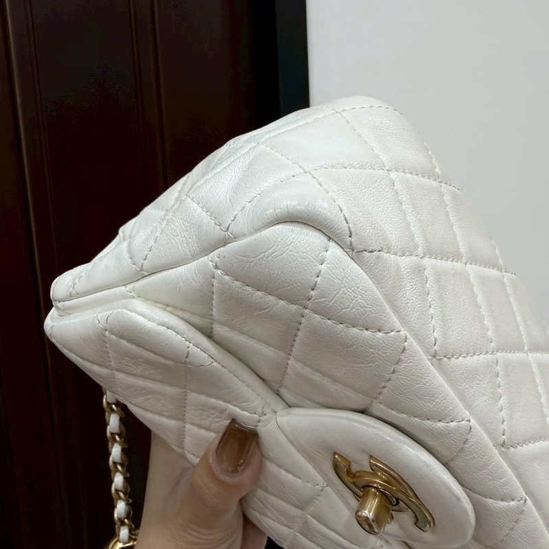 CHANEL 香奈兒 仙女白 金球 方胖 方胖子 CF 斜背包 肩背包 側背包-17