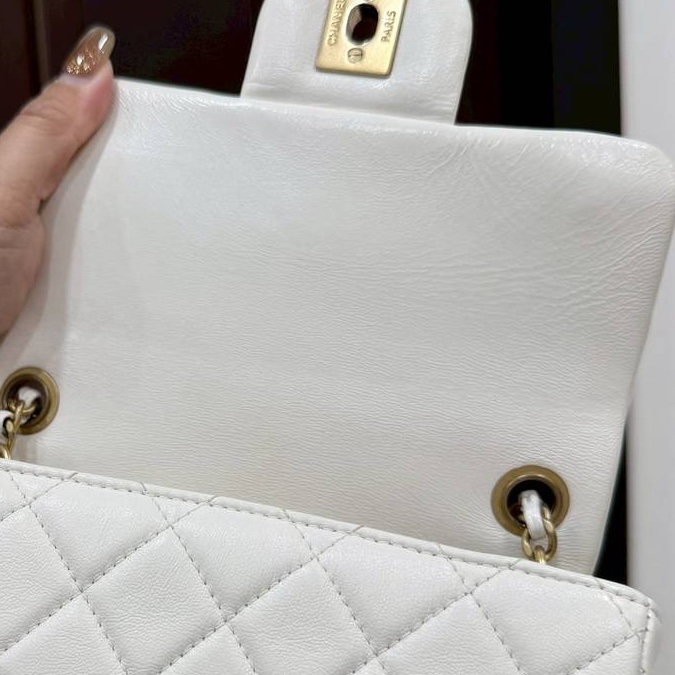 CHANEL 香奈兒 仙女白 金球 方胖 方胖子 CF 斜背包 肩背包 側背包-19