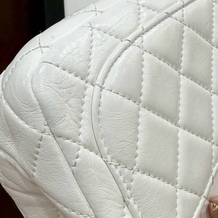 CHANEL 香奈兒 仙女白 金球 方胖 方胖子 CF 斜背包 肩背包 側背包-21