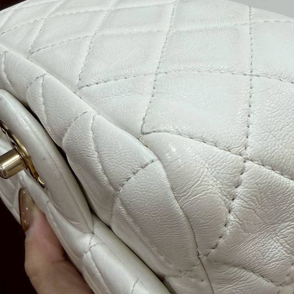 CHANEL 香奈兒 仙女白 金球 方胖 方胖子 CF 斜背包 肩背包 側背包-22