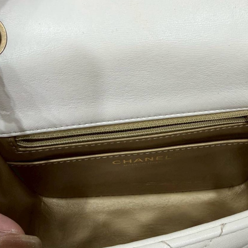 CHANEL 香奈兒 仙女白 金球 方胖 方胖子 CF 斜背包 肩背包 側背包-24