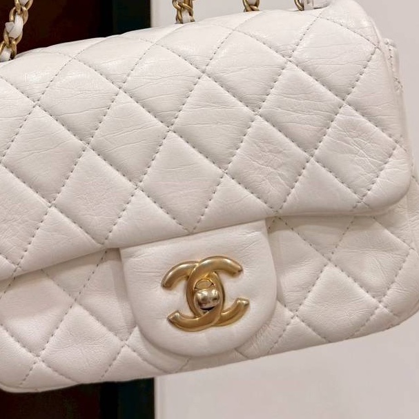 CHANEL 香奈兒 仙女白 金球 方胖 方胖子 CF 斜背包 肩背包 側背包-25
