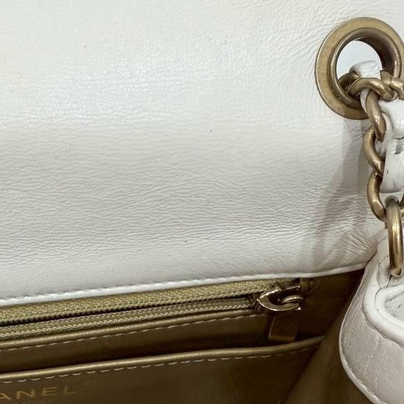 CHANEL 香奈兒 仙女白 金球 方胖 方胖子 CF 斜背包 肩背包 側背包-27