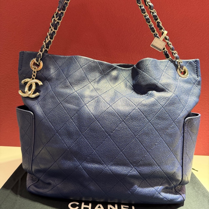 Chanel 藍色荔枝牛皮 105786 單肩包 尺寸:32x10x29cm-6