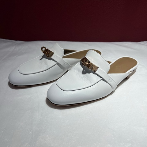 愛馬仕/Hermes 白色Oz穆勒鞋 37號  鞋長：25 cm  無附件