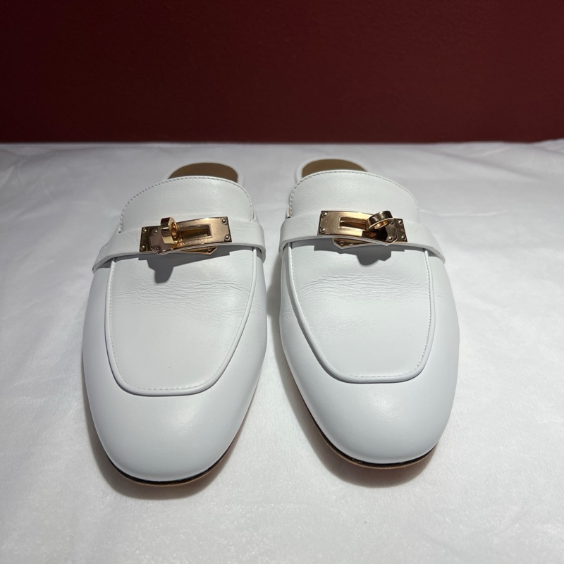 愛馬仕/Hermes 白色Oz穆勒鞋 37號 鞋長:25 cm 無附件-1